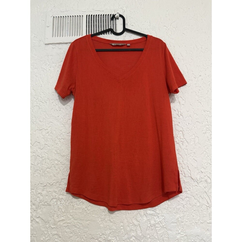 ATHLETA Breezy Scoop V-Neck Tee SHIRT SIZE M Bright Orange Modal
